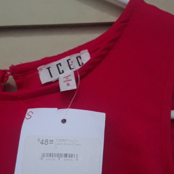 NWT TCEC Hot Pink Cold Shoulder Sleeveless Flutter Dress Size Small *BARBIE* - Picture 3 of 4